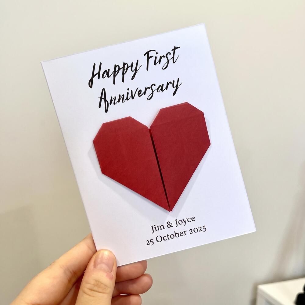 Handmade First Anniversary Card Personalized Origami, Paper Gift for Husband or